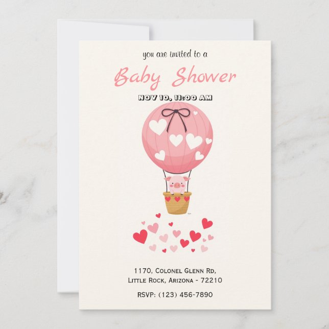 Baby Shower Rosa Gris Luftballong  Inbjudningar (Framsida)