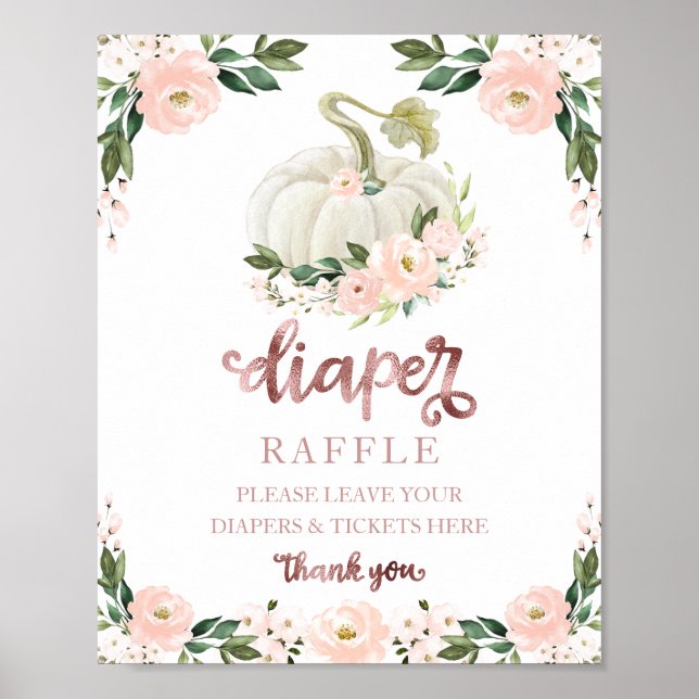 Baby Shower Rosa Guld Blöja Lotteri Spel Skylt (Framsidan)
