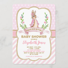 Baby Shower Rosa Guld Blommigt Bunny Rabbit Baby S Inbjudningar