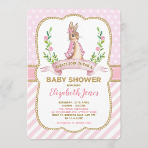 Baby Shower Rosa Guld Blommigt Bunny Rabbit Baby S Inbjudningar