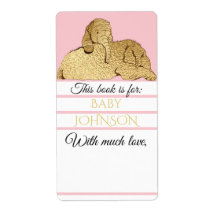 Baby Shower Rosa Guld Elephant Bookplate Lakan 8