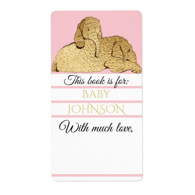 Baby Shower Rosa Guld Elephant Bookplate Lakan 8 Fraktsedel (Framsidan)