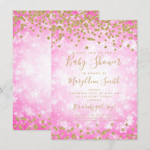 Baby Shower Rosa Guld Glitter Winter Wonderland Inbjudningar