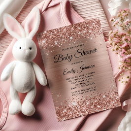 Baby Shower Rosa Guld Glittrig Folie Elegant Skrif Inbjudningar