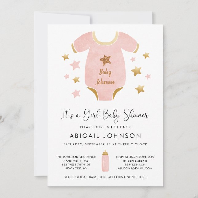 Baby Shower Rosa Guld Watercolor Retro Baby Shower Inbjudningar (Framsida)