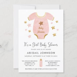 Baby Shower Rosa Guld Watercolor Retro Baby Shower Inbjudningar