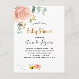 Baby Shower rosa humla blommigt Greenery Girl Inbjudan Vykort