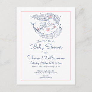 Baby Shower Rosa Liten Flicka Siren Inbjudan