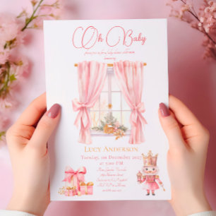 Baby Shower, Rosa Nutcracker Watercolor Inbjudningar