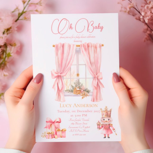Baby Shower, Rosa Nutcracker Watercolor Inbjudningar (Skapare uppladdad)