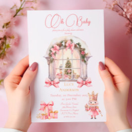 Baby Shower, Rosa Nutcracker Watercolor Inbjudningar