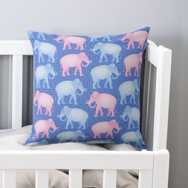 Baby Shower Rosa och Blue Elephants Kudde (Size shown approximates the 20 inch size.)