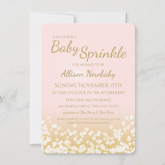 Baby Shower Rosa och Guld Glitter Inbjudningar (Framsida)