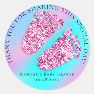Baby Shower Rosa Ombre Blue Glitter Girl New Runt Klistermärke
