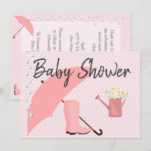 Baby Shower Rosa Parbrella och Rain Boots Inbjudningar
