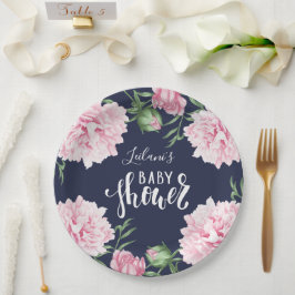 Baby Shower Rosa Peony Blommigt Navy Blue