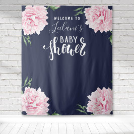 Baby Shower Rosa Peony Marinblå Välkommen