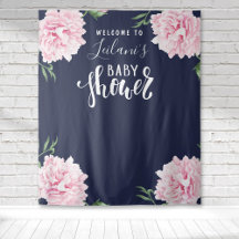 Baby Shower Rosa Peony Marinblå Välkommen