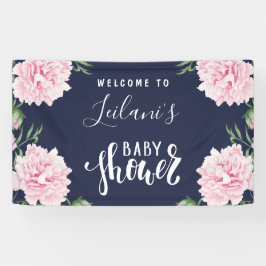 Baby Shower Rosa Peony Navy Blue Välkommen