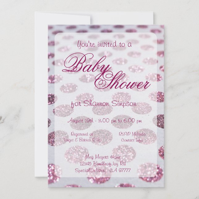 Baby Shower | ROSA POLKA DOTS Inbjudningar (Framsida)