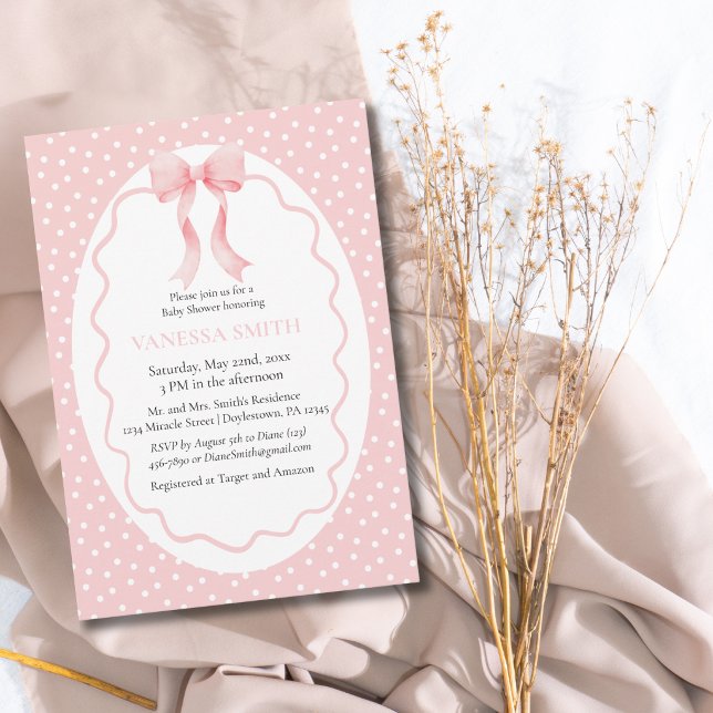 Baby Shower Rosa Prickar Baby Flicka Modern Inbjudningar (Skapare uppladdad)