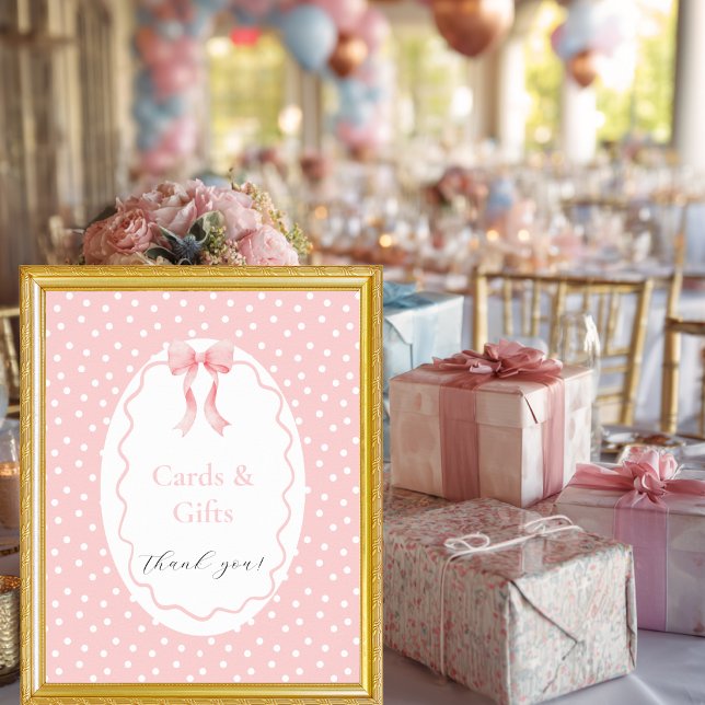Baby Shower Rosa Prickar Babyflicka Bordsskylt Poster (Skapare uppladdad)