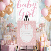 Baby Shower Rosa Prickar Babyflicka Välkomstskylt