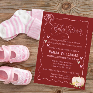 Baby Shower Rosa Pumpa Bow Hjärtan Söt Anpassad Inbjudningar