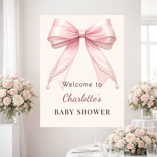 Baby Shower rosa rosett kräm elfenben pärlor välko Poster (Skapare uppladdad)