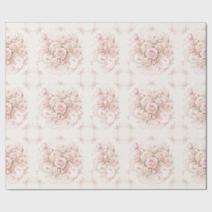 Baby Shower Rosa Rosor Satinband Babyflaska Presentpapper