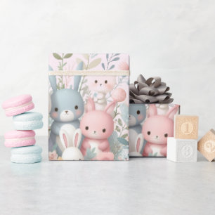 Baby shower Rosa Skogsdjur Inpackningspapper Presentpapper