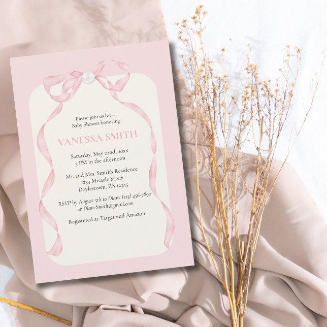 Baby Shower Rosa Slinga Pärlor Baby Flicka Modern Inbjudningar (Skapare uppladdad)