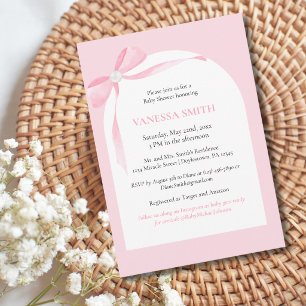 Baby Shower Rosa Slinga Vita Pärlor Baby Flicka Mo Inbjudningar