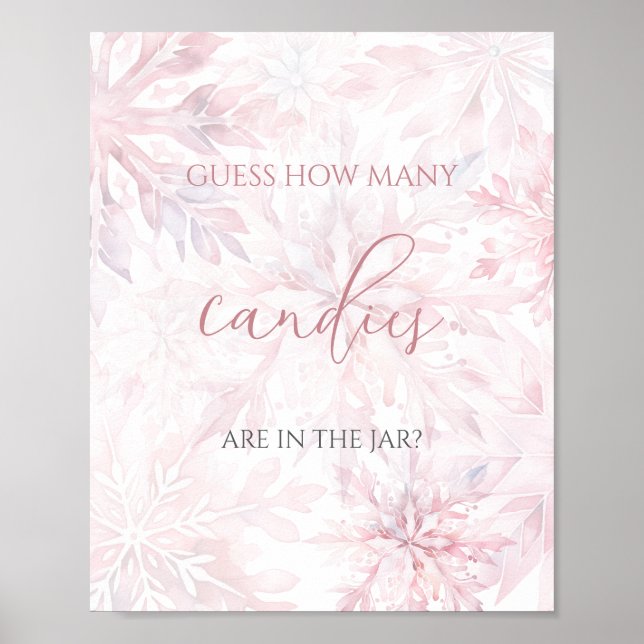 Baby Shower Rosa Snowflake gissar hur många kanine Poster (Framsidan)