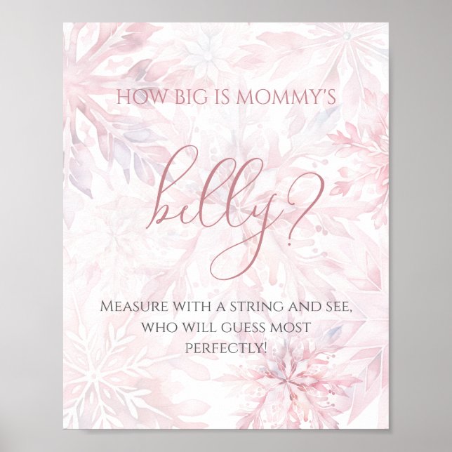 Baby Shower Rosa Snowflake Hur stor är Mamma's Bel Poster (Framsidan)