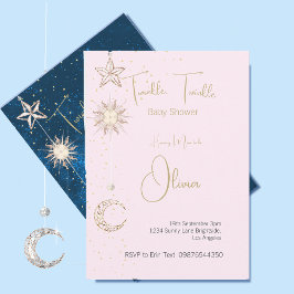 Baby Shower Rosa Stars Måne Twinkle Inbjudningar