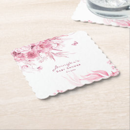 Baby Shower, Rosa still Life Blommigts, Scallop Underlägg Papper