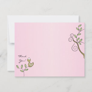 Baby Shower Rosa Tackkort, "Guldfåglar" Tack Kort