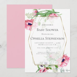 BABY SHOWER | Rosa Vattenfärgspopies Inbjudningar