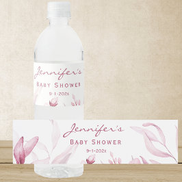 Baby Shower Rosa Watercolor still Life Blommigt Vattenflaskor Etikett