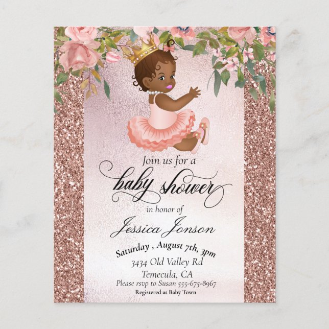 Baby Shower Rose Gold Afroamerikansk Inbjudan (Framsida)