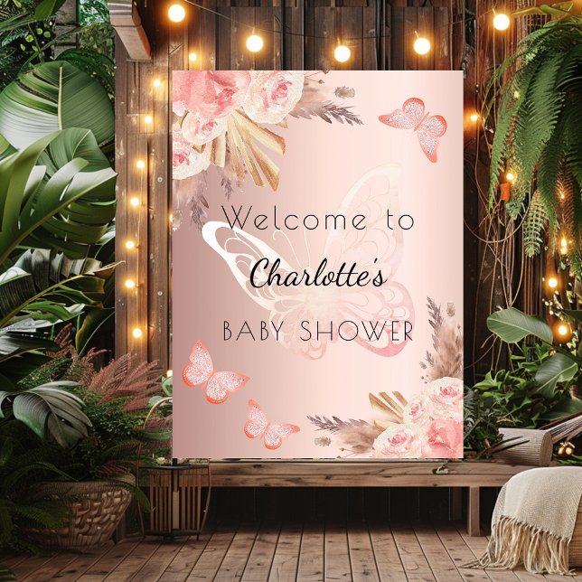 Baby Shower rose gold blush butterfly welcome Poster (Skapare uppladdad)