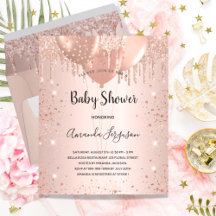 Baby shower rose gold flicka ballonger inbjudan