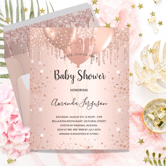Baby shower rose gold flicka ballonger inbjudan (Skapare uppladdad)