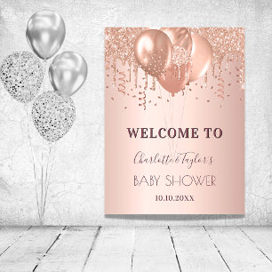 Baby Shower rose gold rosa ballonger välkommen Poster