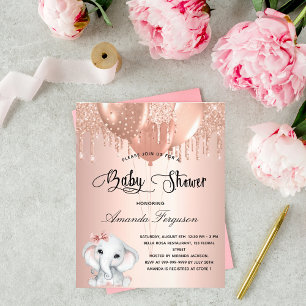 Baby Shower rosenskär elefant flicka budget inbjud Flygblad