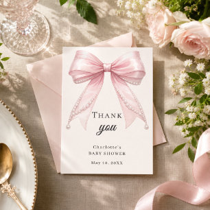 Baby Shower rosett rosa elfenben pärlor elegant Tack Kort