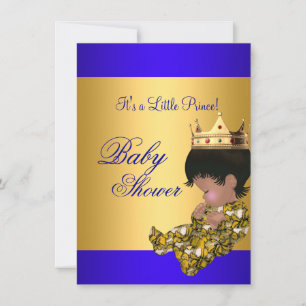 Baby Shower Royal Blå Guld Pojke kronprins Inbjudningar