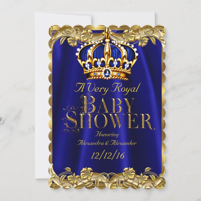 Baby Shower Royal Blue Navy Guld Krona Inbjudningar (Framsida)