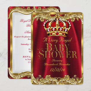Baby Shower Royal Regal Röd Guld Krona Inbjudningar